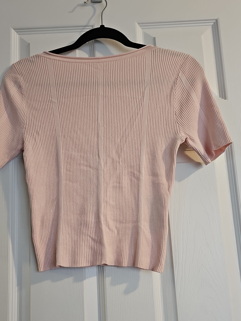 H&M Pale Pink Ribbed Short Sleeve Scoop Back Sweater